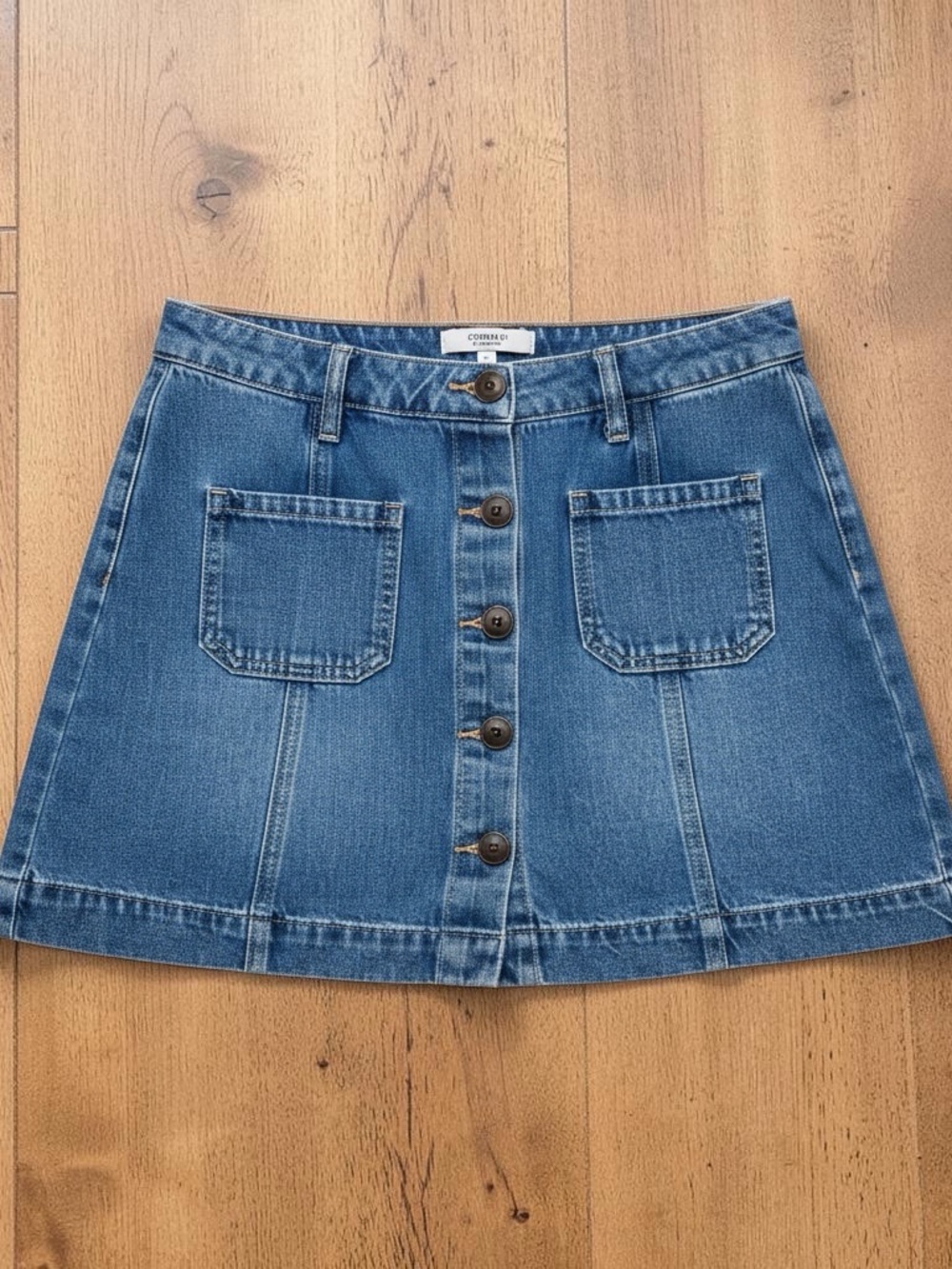 Forever 21 Button-Front A-Line Denim Skirt in Blue